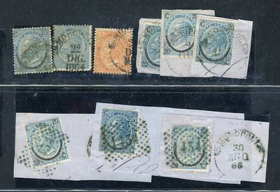 C4099-Apulia, Monopoli, lot of 9 DLR stamps some on fragment