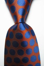 New Classic Polka Dot Orange Blue JACQUARD WOVEN Silk Men's Tie Necktie