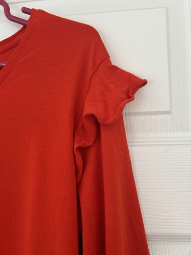 Lands’ End Women’s Orange Ruffle Trim Long Sleeve Cotton Blend Blouse Shirt Sz L - Bild 4 von 9