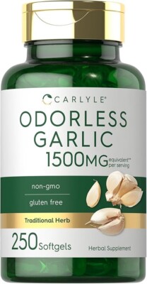 Carlyle Odorless Garlic Softgels 1500mg | 250 Count | Non-GMO, Gluten Free Extra
