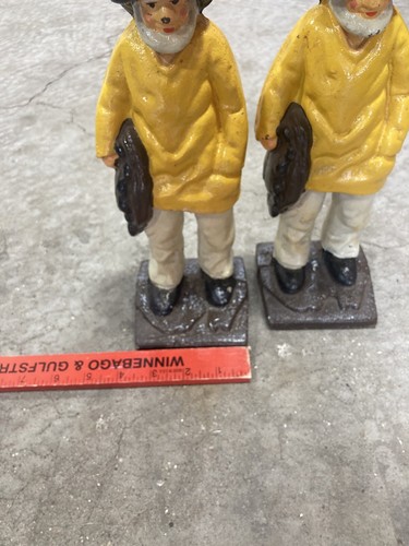 LARGE ANTIQUE CAST IRON OLD SALT FISHERMAN DOORSTOP YELLOW JACKET Set Lot Sailor - Picture 2 of 5