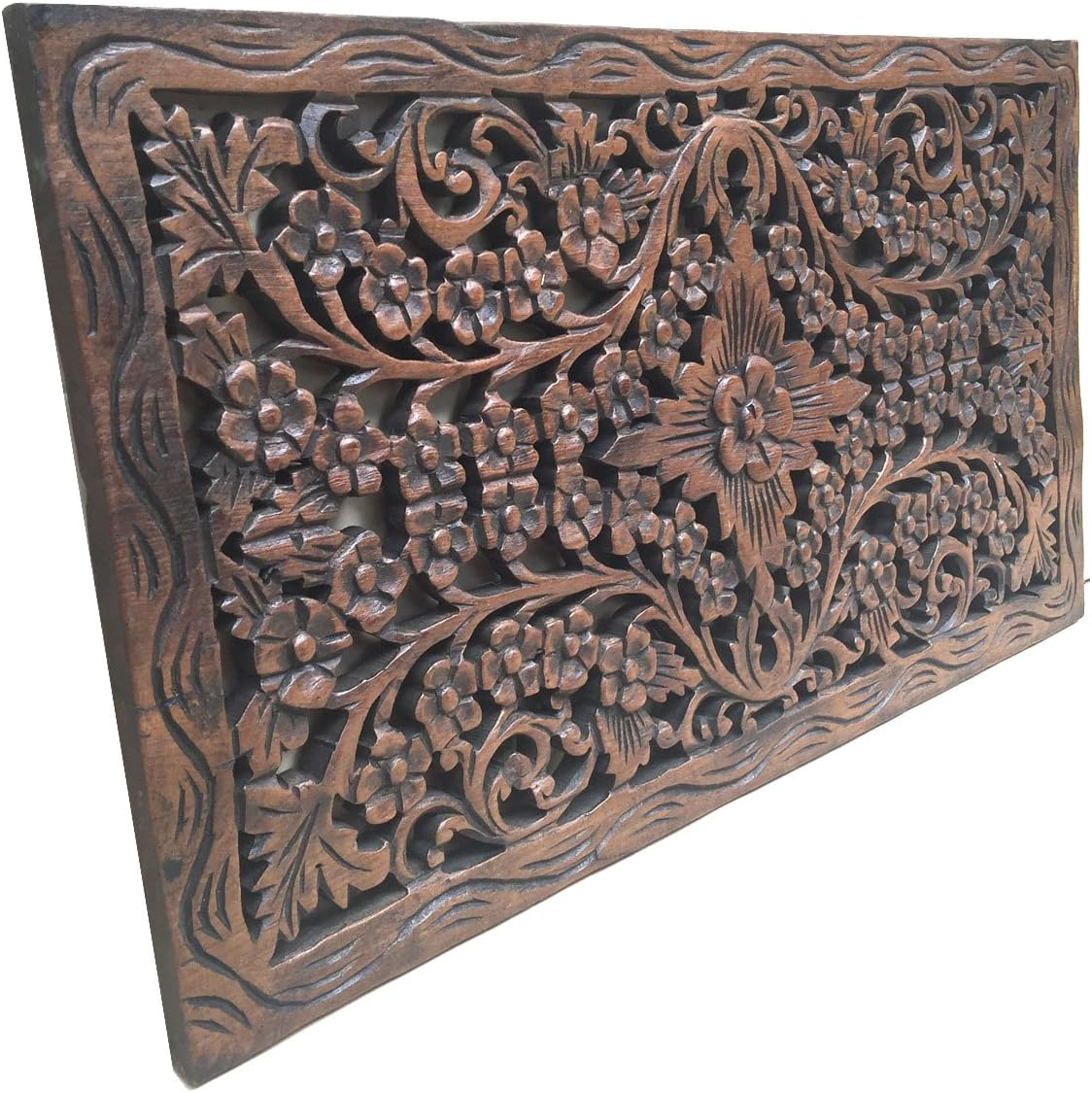 Thai Teak Wood Carved Decorative Wall Panel Sculpture