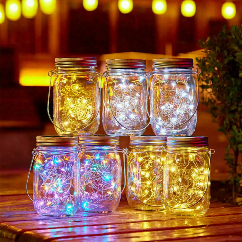 10 20 LED Solar Mason Jar Cover Lid Lamp Patio Light Garden Decor Outdoor UK