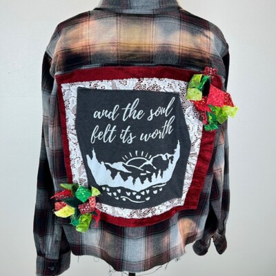 Adorned Crown Textile altered custom flannel  and the soul felt it s worth 