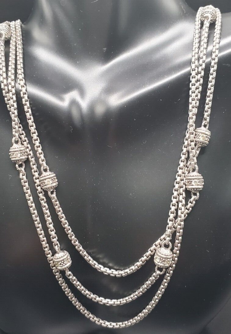 AUTHENTIC JR 925 Sterling Silver Diamonique CZ Three Strand Station