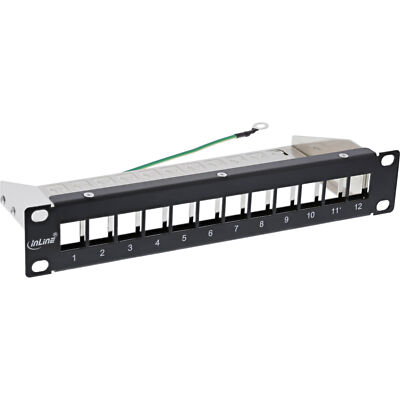 InLine  10'' Patchpanel Leerblech 12x, für Keystone Module, 1HE, RAL9005 schwarz