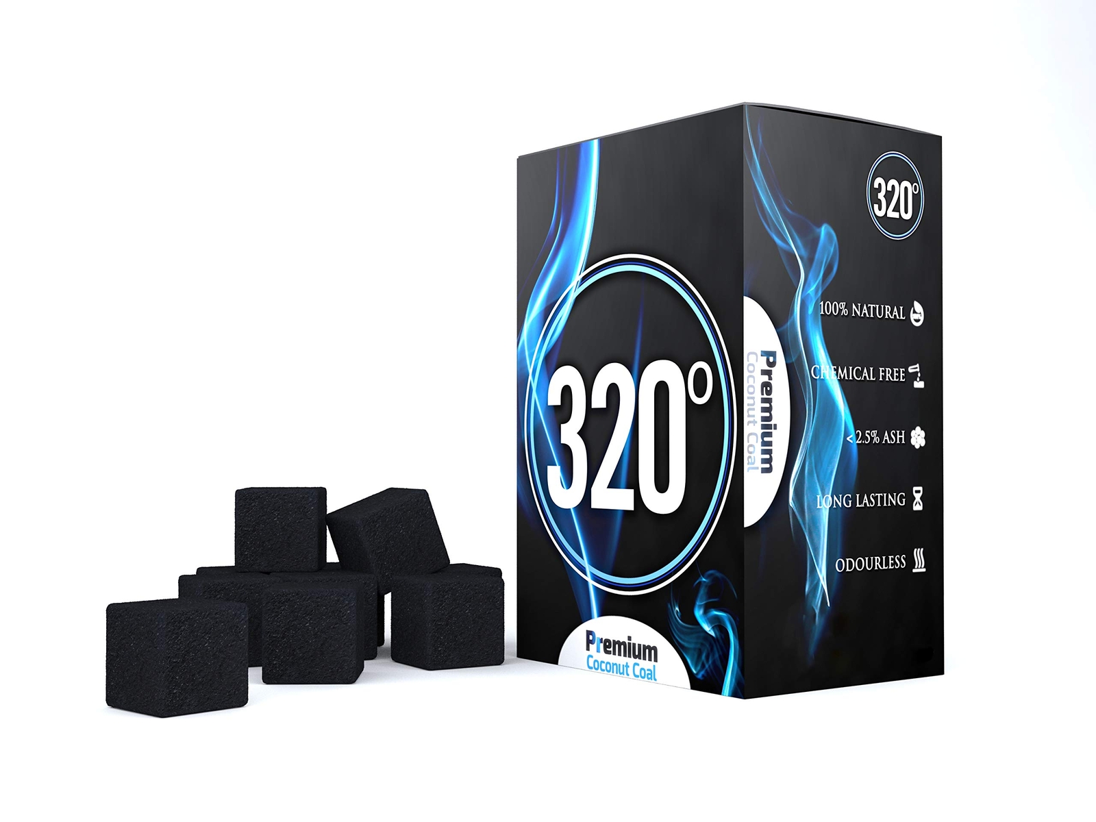 320 Premium Coconut Shisha Charcoal Coal 25mm Cubes for Hookah BBQ 1 kg - 72