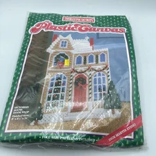 vtg Distlefink designs plastic canvas victorian christmas house embroidery kit 