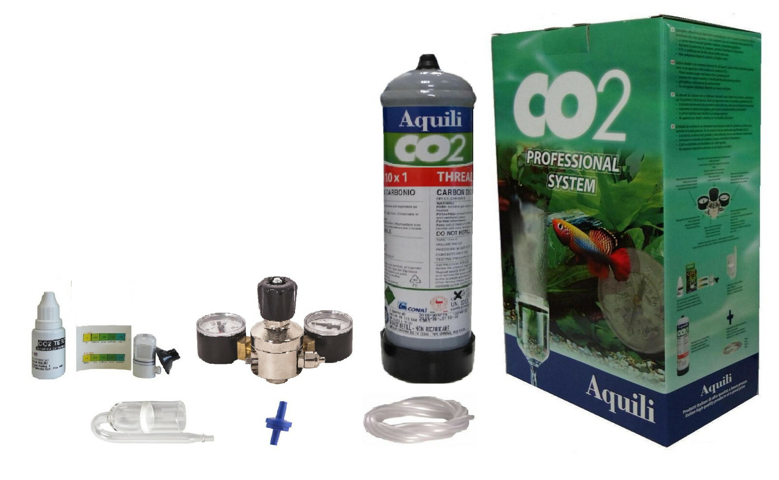 CO2 Professional System AQUILI - Bombola 600 g - Diffusore vetro - Test CO2