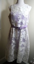NWT Badgley Mischka Nastia Belted Fit & Flare Ivory Lilac Dress Sz14 MSRP $199 *