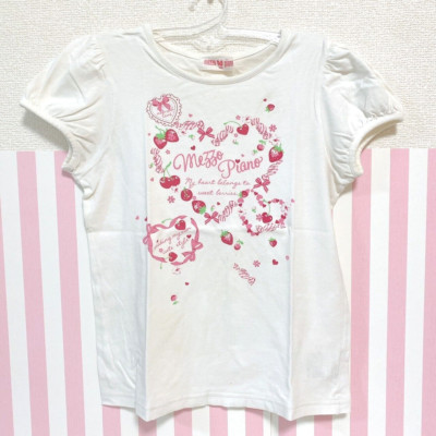 Mezzo Piano T-shirt Tops White Short Sleeve Heart Strawberry