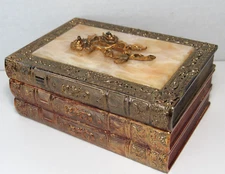 Vtg Brass Copper Gold Rose Trinket Box Book 3 Stack Hinged Musical Sankyo Mele