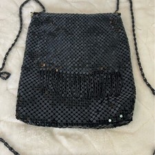 Black Mesh Purse Handbag Evening Metal Bag Cross Body Long Chain Vtg Formal