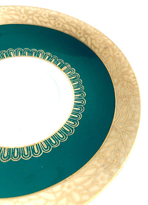Fine Porcelain Saucer 5'' Kooheji Saudi Arabia Khobar Gold Gilding Green MCM Home