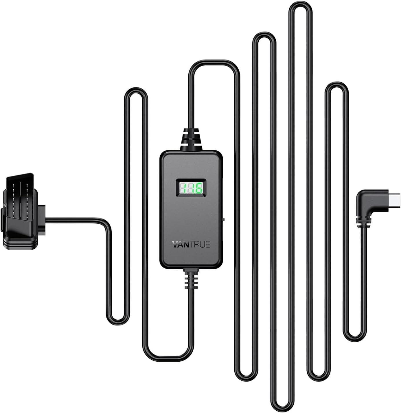 Câble OBD USB-C d'alimentation continue avec écran LED pour caméra de recul