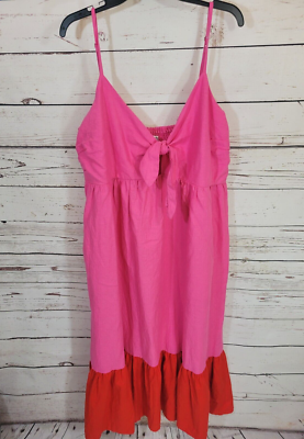 Tabitha Linen Dress Midi Pink Two Tone ruffle Tie Bust Summer Womens SZ 1X  | eBay