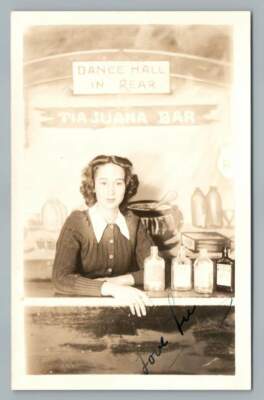 Beautiful Girl in Tijuana Bar Photo Studio RPPC Pretty Woman Vintage 1930s
