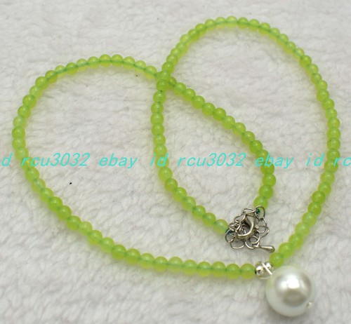 Fresh 4mm Green Peridot White Shell Pearl Round Beads Gemstone Necklace 18 In - Picture 3 of 12