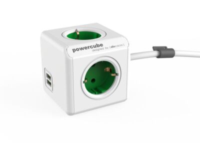 allocacoc PowerCube DuoUSB Extended Grün EU, 4 fach Steckdosenverteiler mit 2,1 