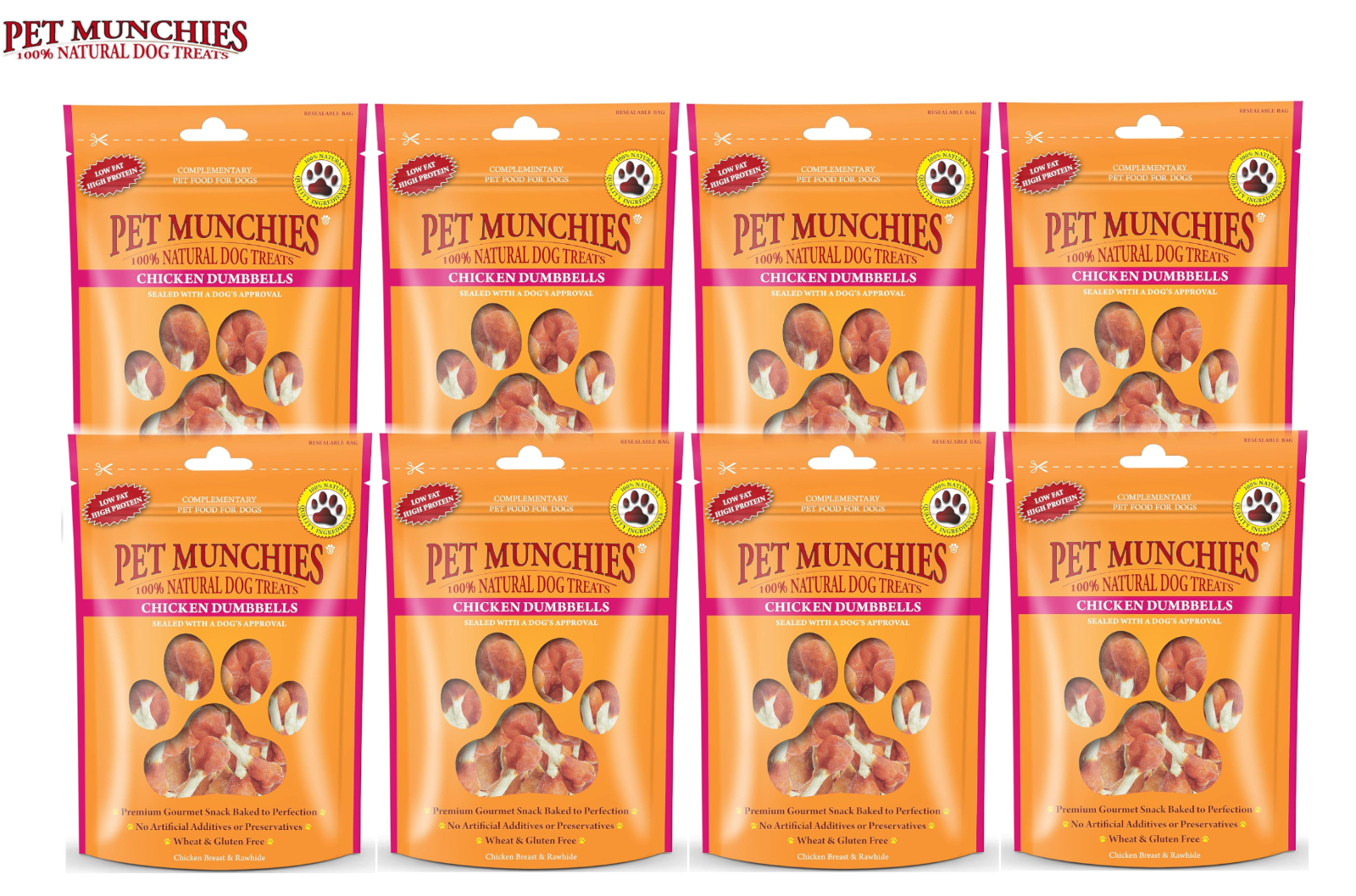 8X PET MUNCHIES CHICKEN DUMBBELLS PREMIUM DOG PUPPY CHEW TREATS REAL MEAT 80G