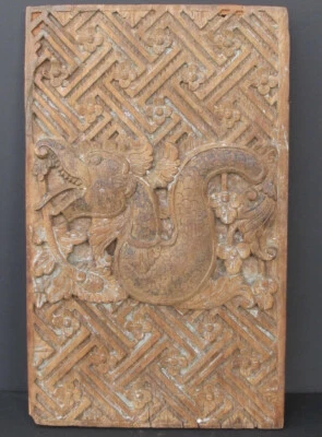 Ancien Panneau Dragon en Bois sculpté, Chine - Photo 1/4