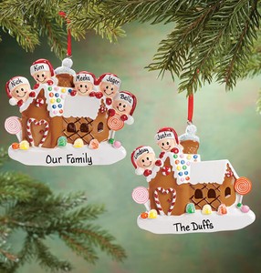 Personalized GINGERBREAD HOUSE FAMILY of 2-3-4-5-6 Christmas Tree Ornament 2020