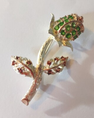 Chromdiopsid zarte Rosenbrosche 925 Sterling Silber