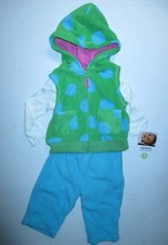 NEW NWT Vintage Carter  s Baby Girls 3 months Fleece Dot Vest Bodysuit Pants Set