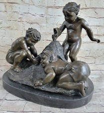 Scultura Art Nouveau Gruppo Di Bambini, Opera In Bronzo Con Metodo Di Cera Persa
