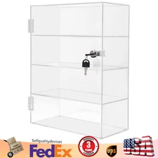 Clear Acrylic Display Case Countertop Box Dustproof Shelves Showcase with Lock