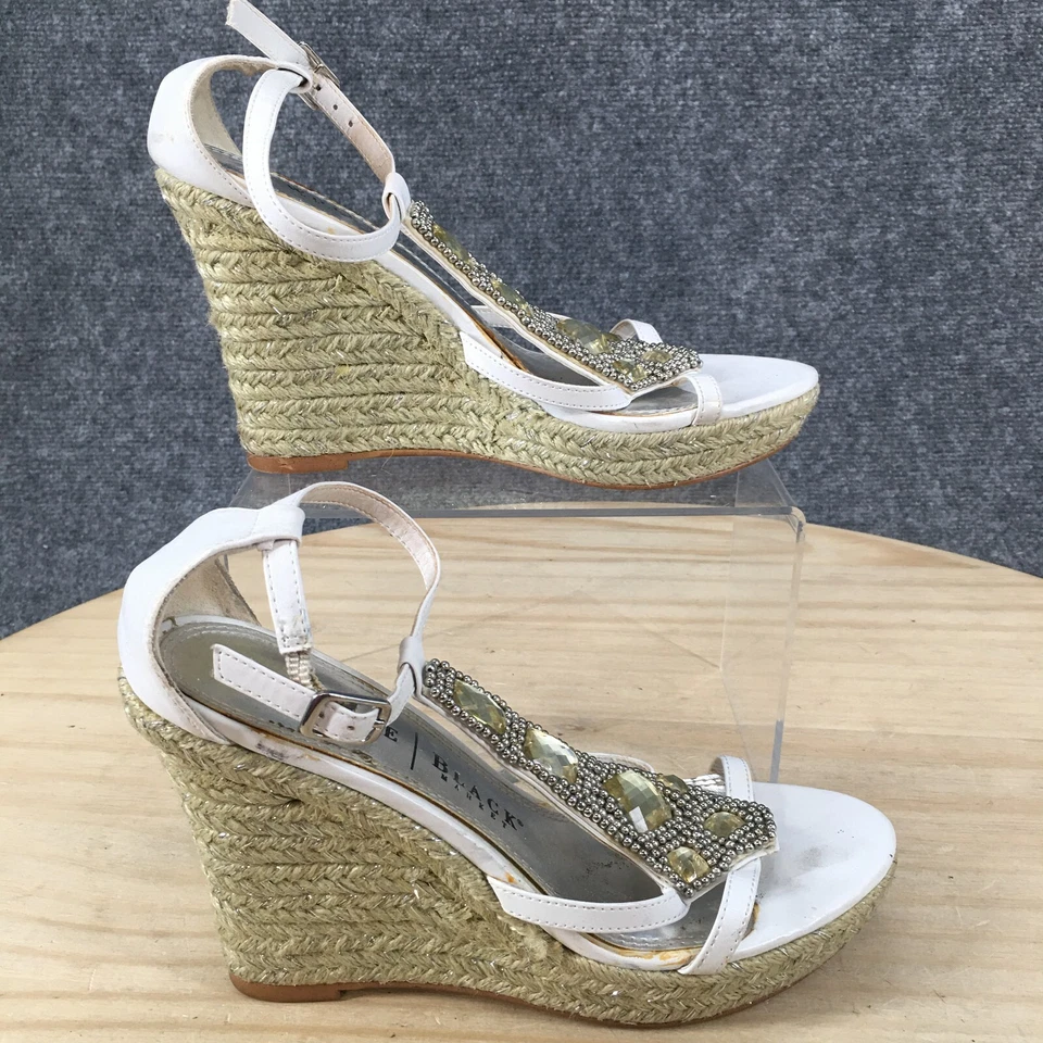 White House Black Market Tacones Mujer 6 M Tobillo Tirantes Alpargata Cuña Blanco Foto 2 de 4