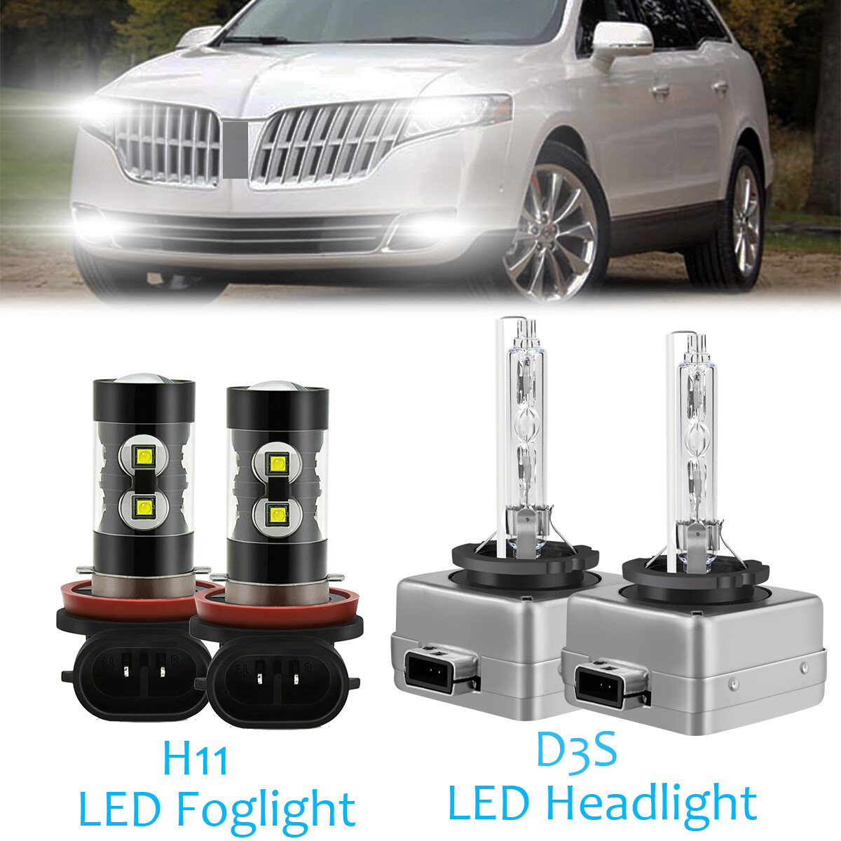 HID Headlight Bulb Kit For 2010-2018 Lincoln MKT - D3S 6000K White, High/Low Beam, Direct Replacement