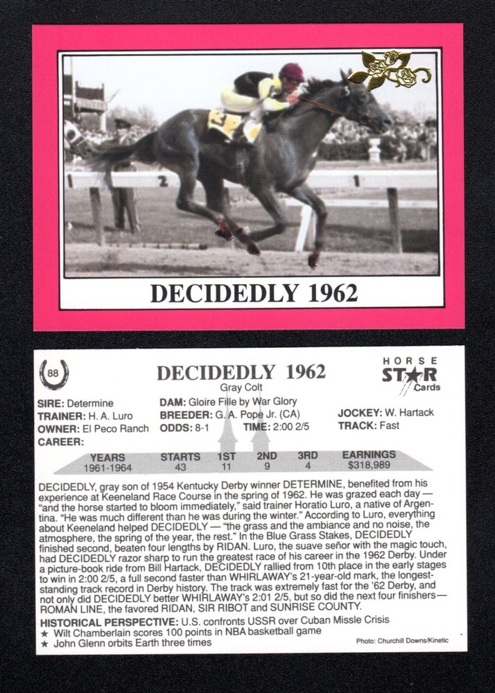 Decidedly 1962 Kentucky Derby Winner 1990 Horse Star Cards Gold Foil Rare!