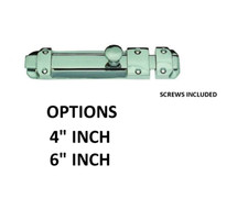 4" INCH & 6" INCH DOOR BOLT FLAT LATCH in CHROME SILVER BOLT FLAT  D29