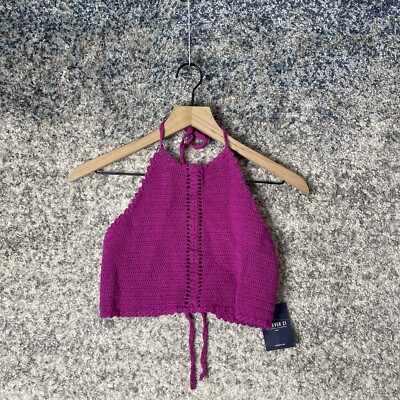 Forever 21 Halter Crop Top Women's Magenta Pink  BoHo Crochet Festival So Small
