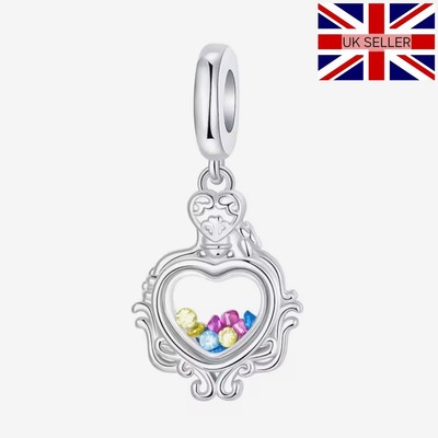 925 Silber bunte Perle Glas Jem Herz Charm für Armband in Geschenkbox