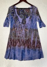 APT.9® Womens 3/4 Sleeve Top Indie Festival Artsy Mini Dress Multicolor Y2K S