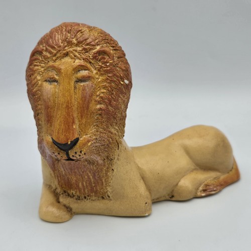 Retro Chalk Ware Lion Figurine Closed Eyes 5" Vintage Mid Century Kitschy 70s - Picture 2 of 16