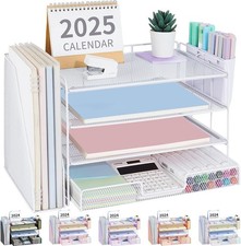 Desk Organizer 4-Tier Desktop File Organizer W/ Drawer & 2 Pen Holders Office