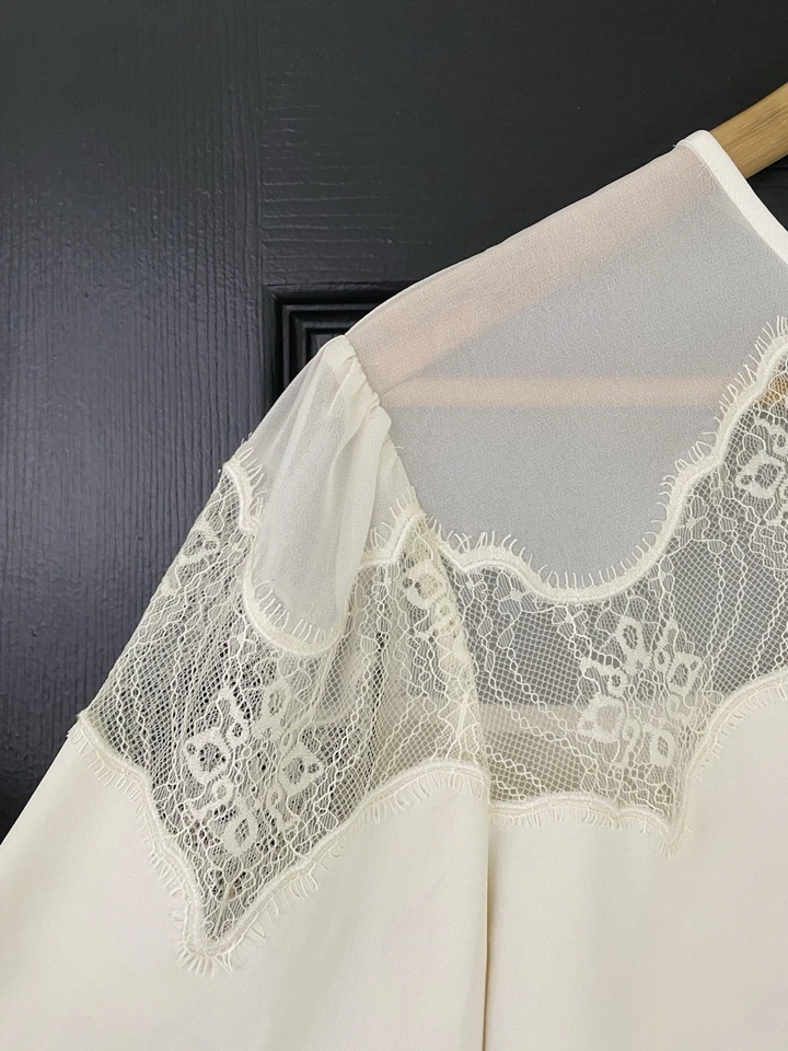 Express Women's XL Cream Lace Detail Lightweight Blouse Long Sleeve Fairycore - Image 2 of 4