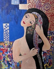 Klimt Style-Abstract Oil  Acrylic Painting On canvas 18 X 24 Inch, Woman