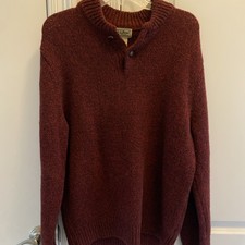 LL Bean Men's Burgundy 100 Lambs Wool Pullover Knit Sweater Size Medium Regular