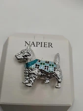 Vintage Signed NAPIER Silver Tone Scottie  Westie Terrier Dog Pin Brooch NWT