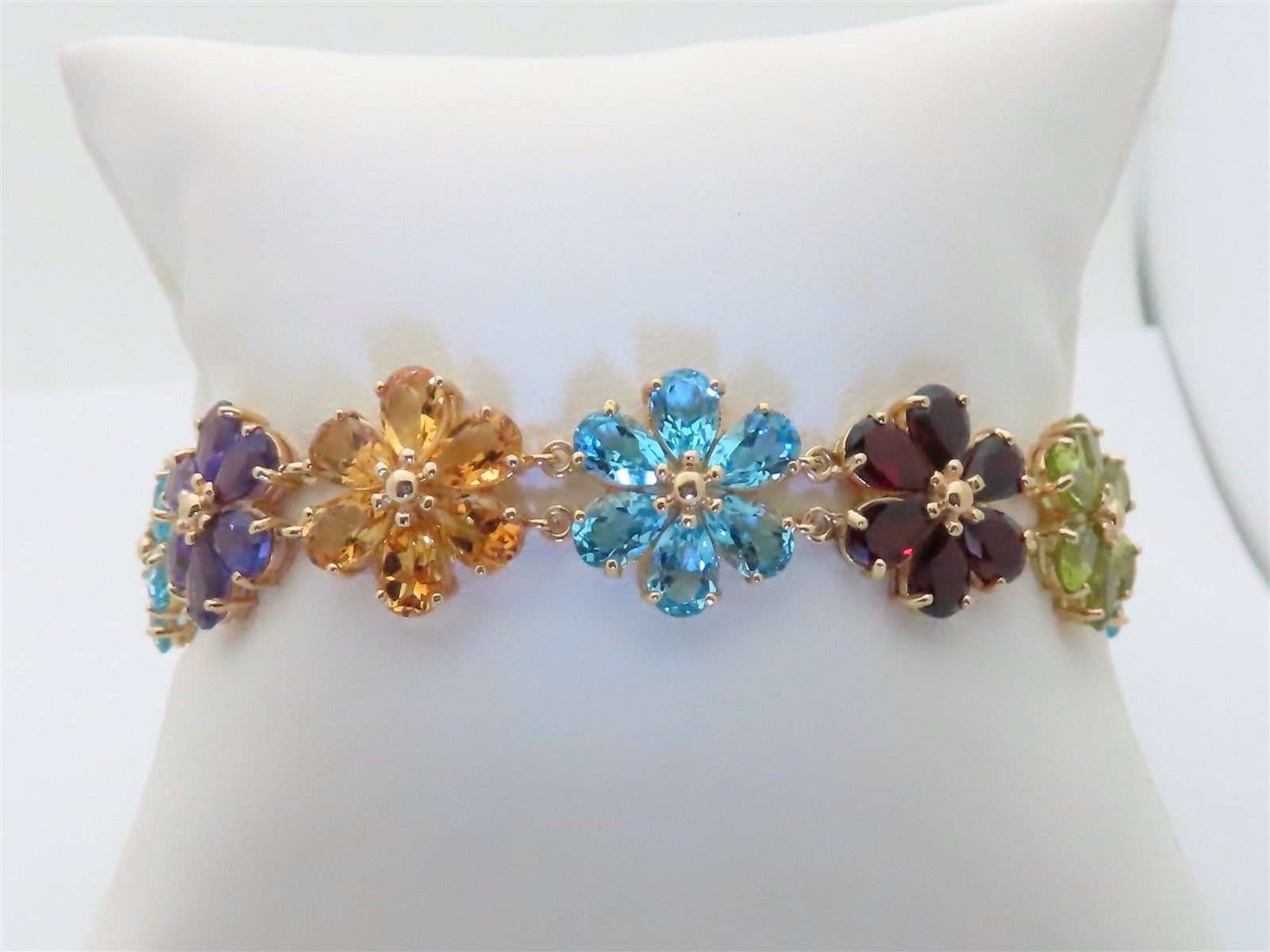 Gemstone Bracelet Flower Multicolor Solid Gold Je… - image 5