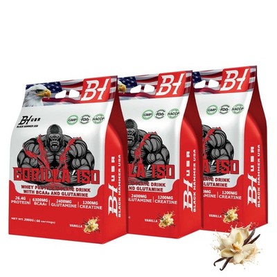 3x Gorilla ISO 2KG Vanille Protein Pulver Isolate Muskelaufbau Black Hammer USA