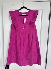 LOFT Magenta Pink Eyelet Flutter Sleeve Mini Dress