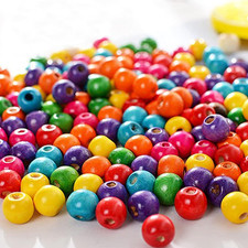 600Pcs Assorted Color Wood Beads 10Mm round Colorful Wooden Bead Painted Wood Be