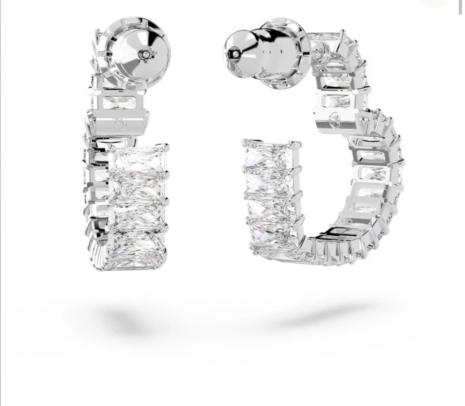 Pendientes Aro Matriz Swarovski Corazón, Pequeño, Blanco, Chapado en Rodio Foto 4 de 4