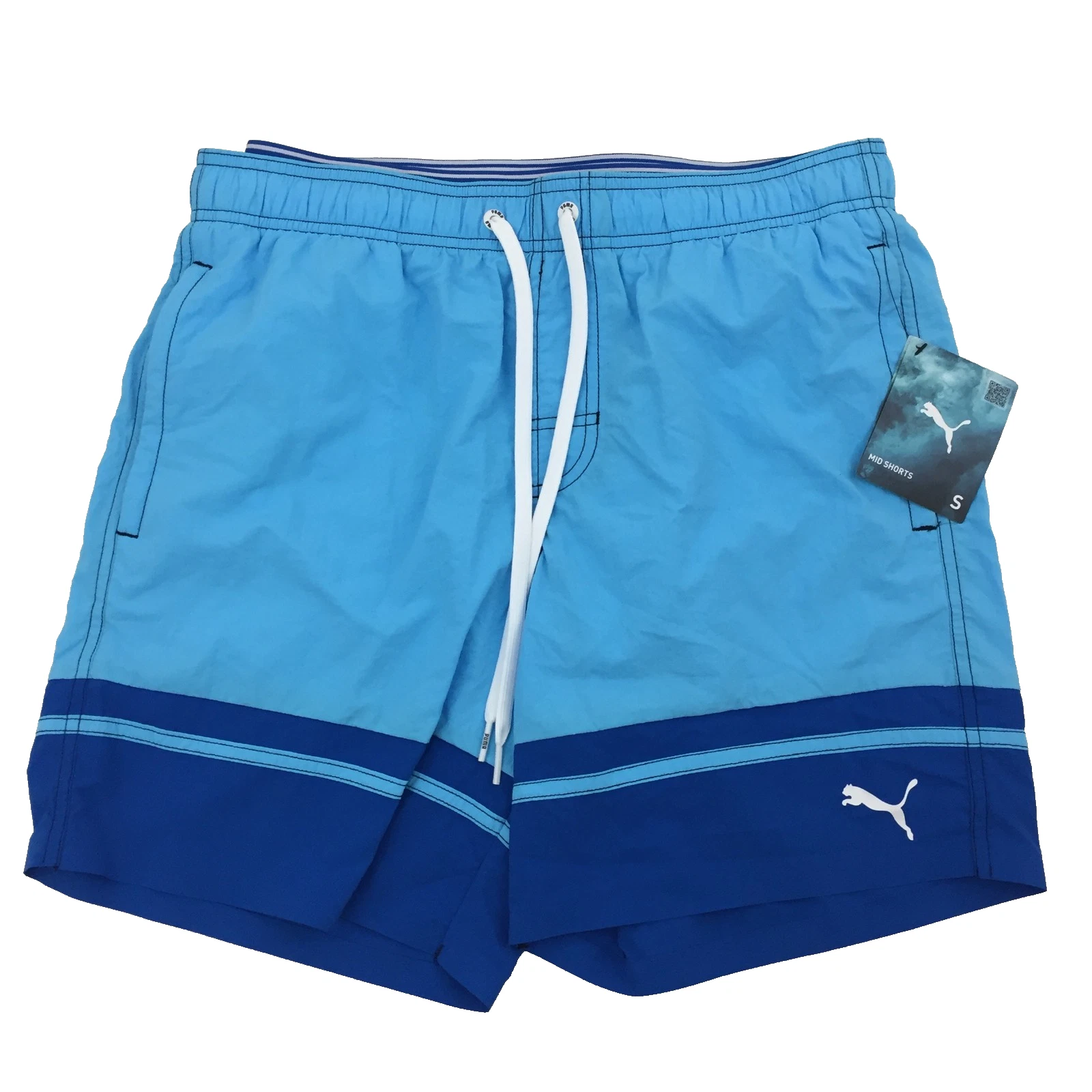 Puma Men's Swimwear Shorts Blue Combo Drawstring Waist Pockets Logo New