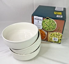 Trudeau Serving Bowl Set White 3-Piece Piece Porcelain Salads Side Dishes